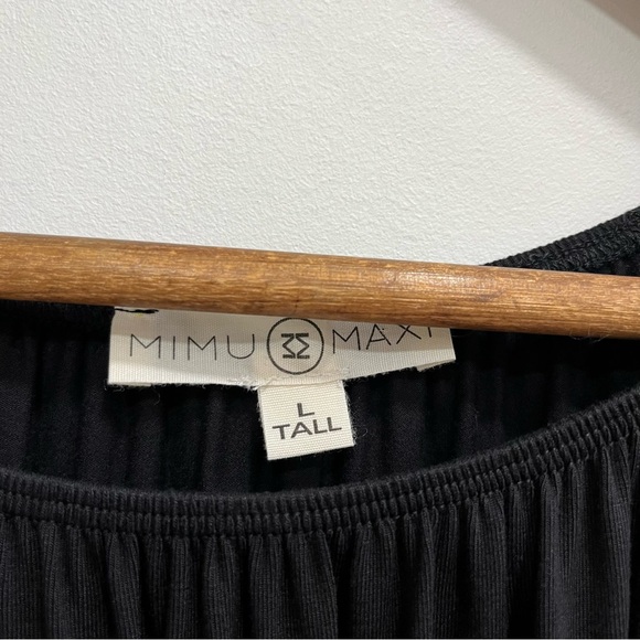 Mimu Maxi Dress Black Drawstring Waist Boatneck Oversized Relaxed Fit Stretch LT - Picture 9 of 10